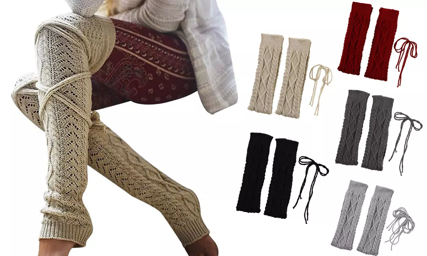 Lady Winter Warm Leg Warmer Cable Knitted Crochet Long Socks Legging