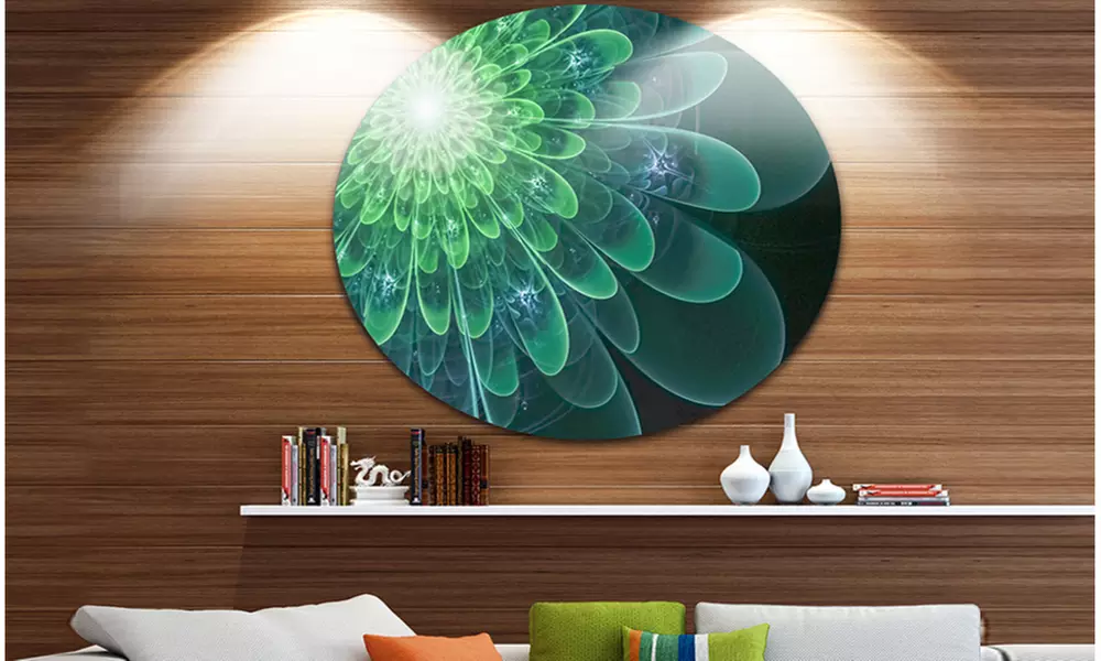 Perfect Fractal Flower in Soft Green' Floral Metal Circle Wall Art - Primary Image