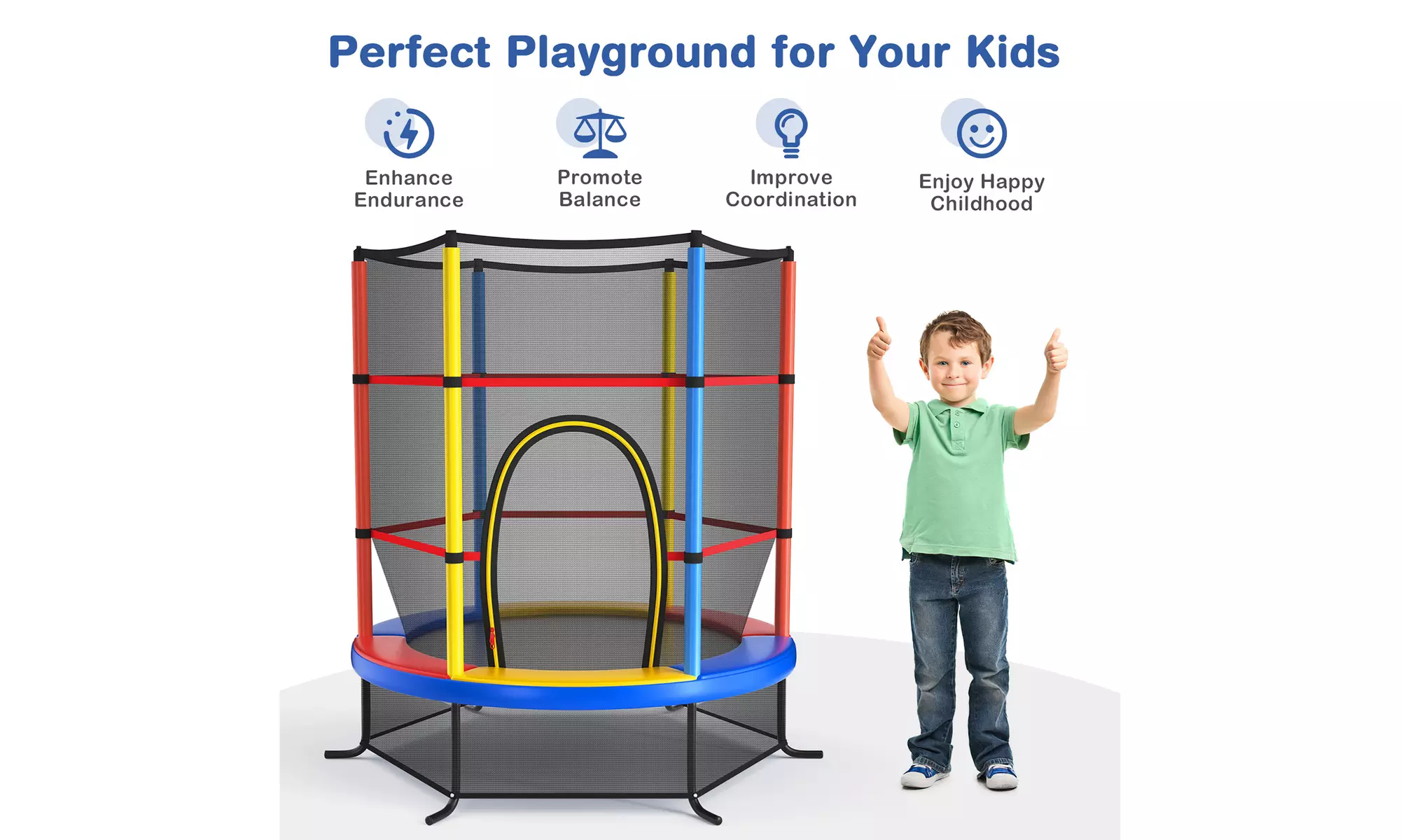 Youth Jumping Round Trampoline 55'' Exercise W/ Safety Pad Enclosure Combo Kids