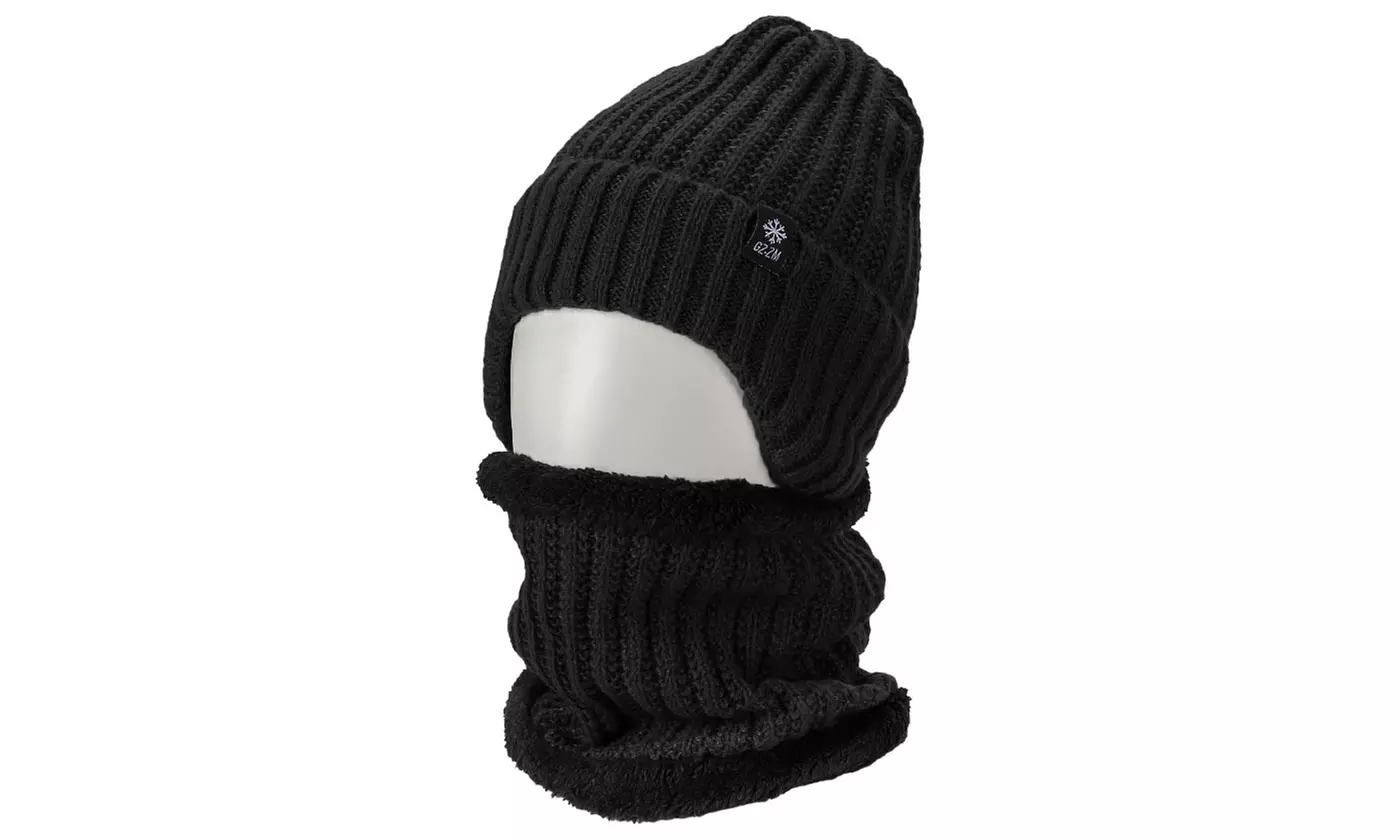 Men's Knit Winter Beanie Hat & Scarf Set 