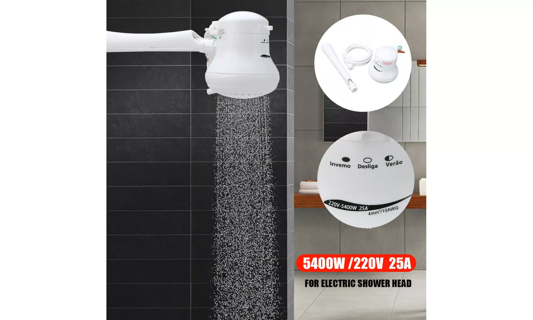 5400W 110V/220V Electric Shower Head Heat Instant Hot Water Heater Bath Tool - Primary Image