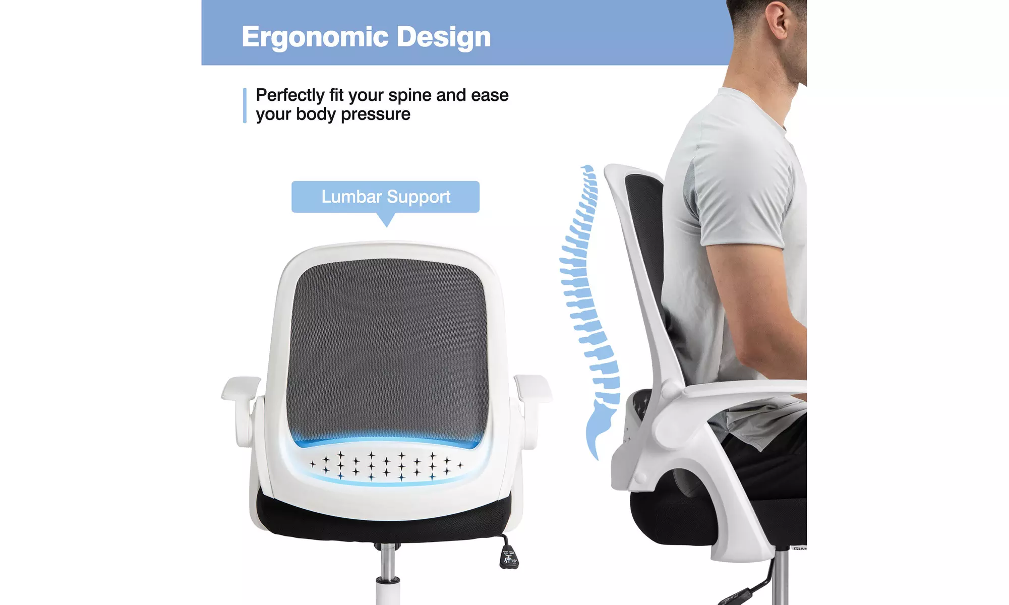 Costway Mesh Office Chair Adjustable Rolling Computer Desk Chair Flip-up Armrest