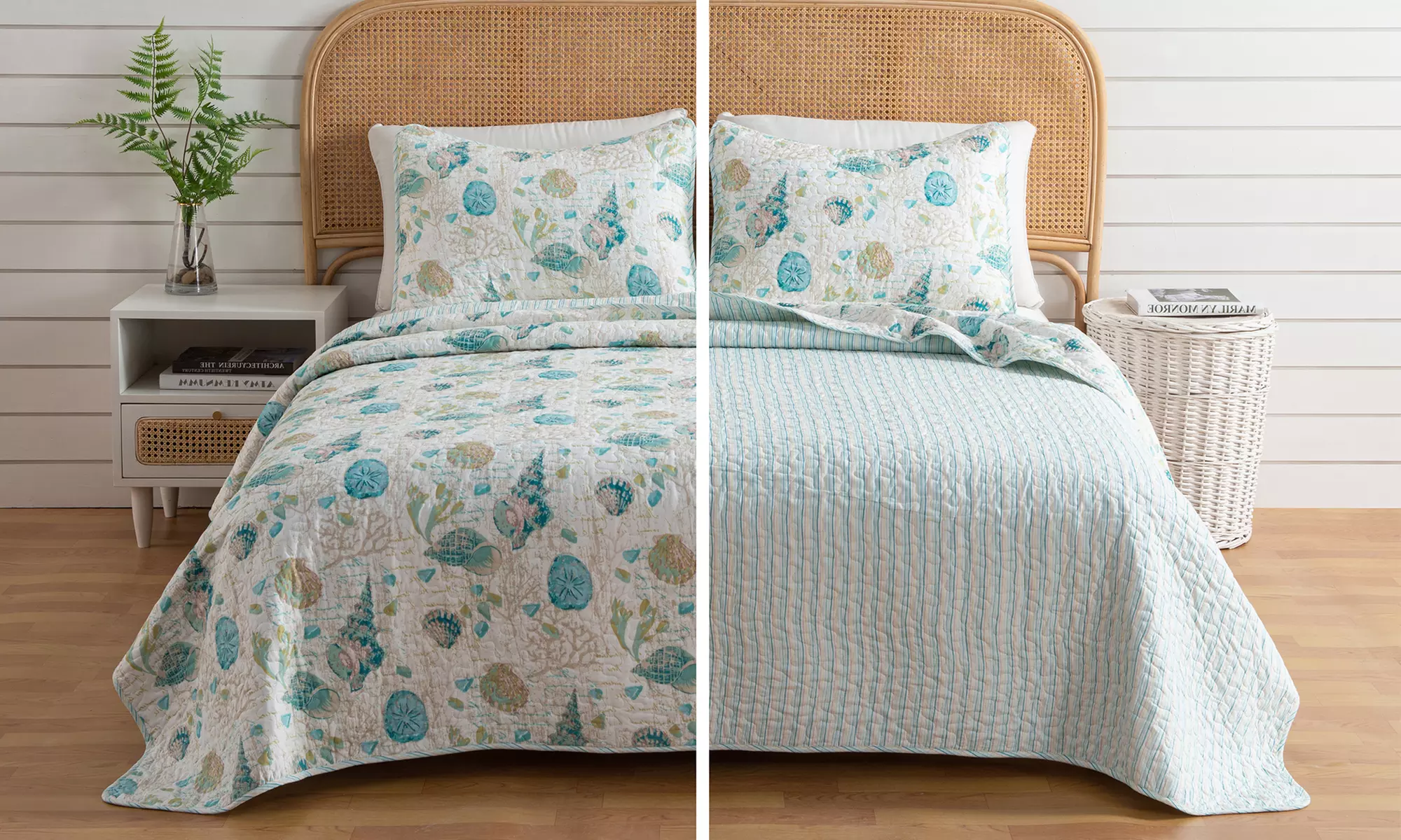 Nautical Microfiber Reversible Quilt Set With Shams