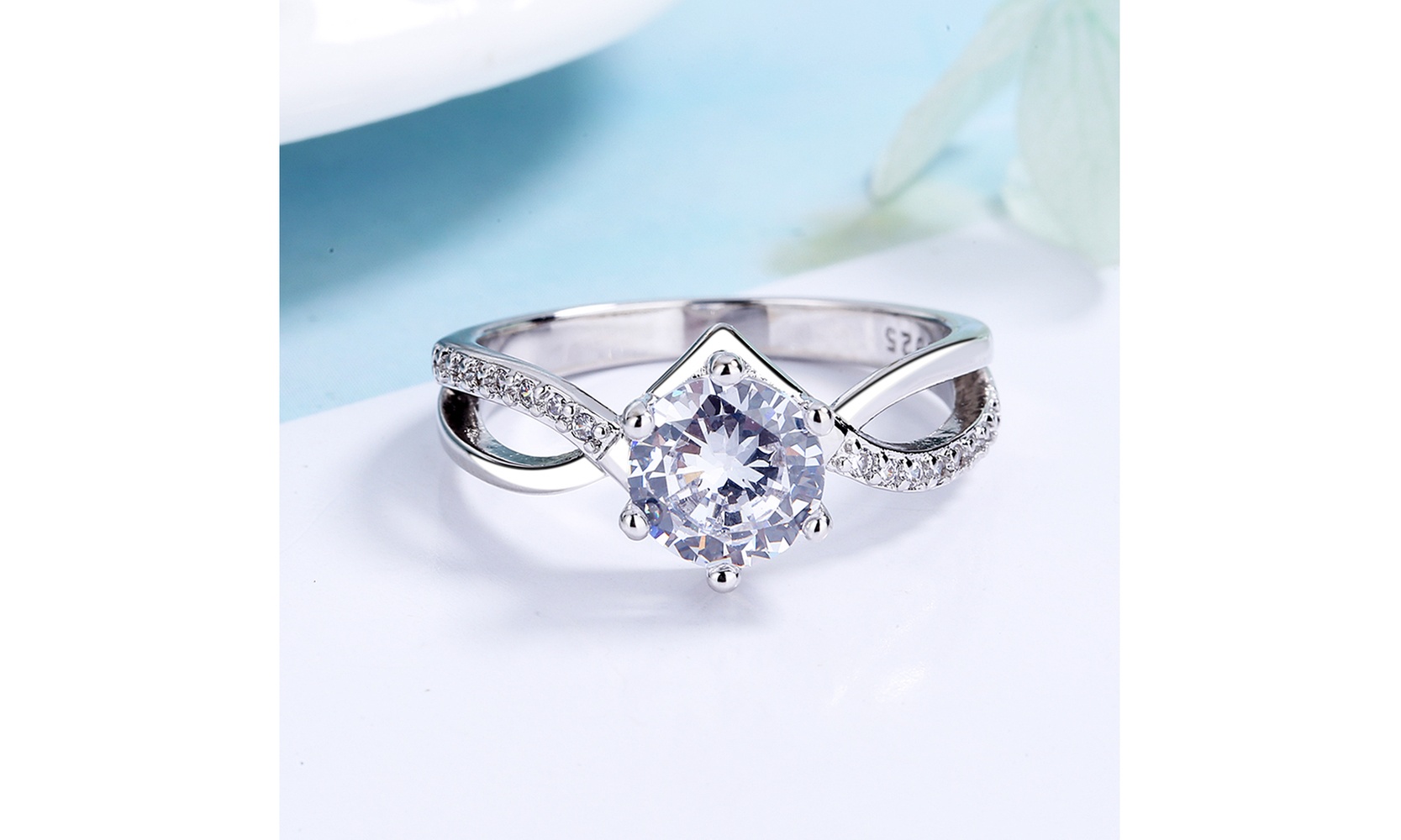 Sterling Silver Engagement Ring with crystals from Swarovski