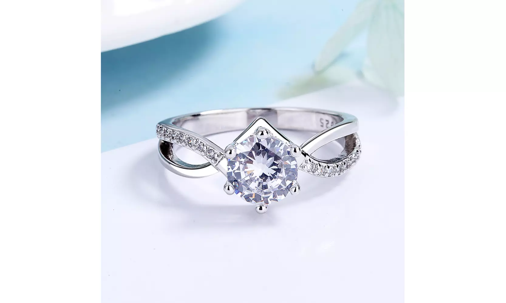 Sterling Silver Engagement Ring with crystals from Swarovski - Primary Image