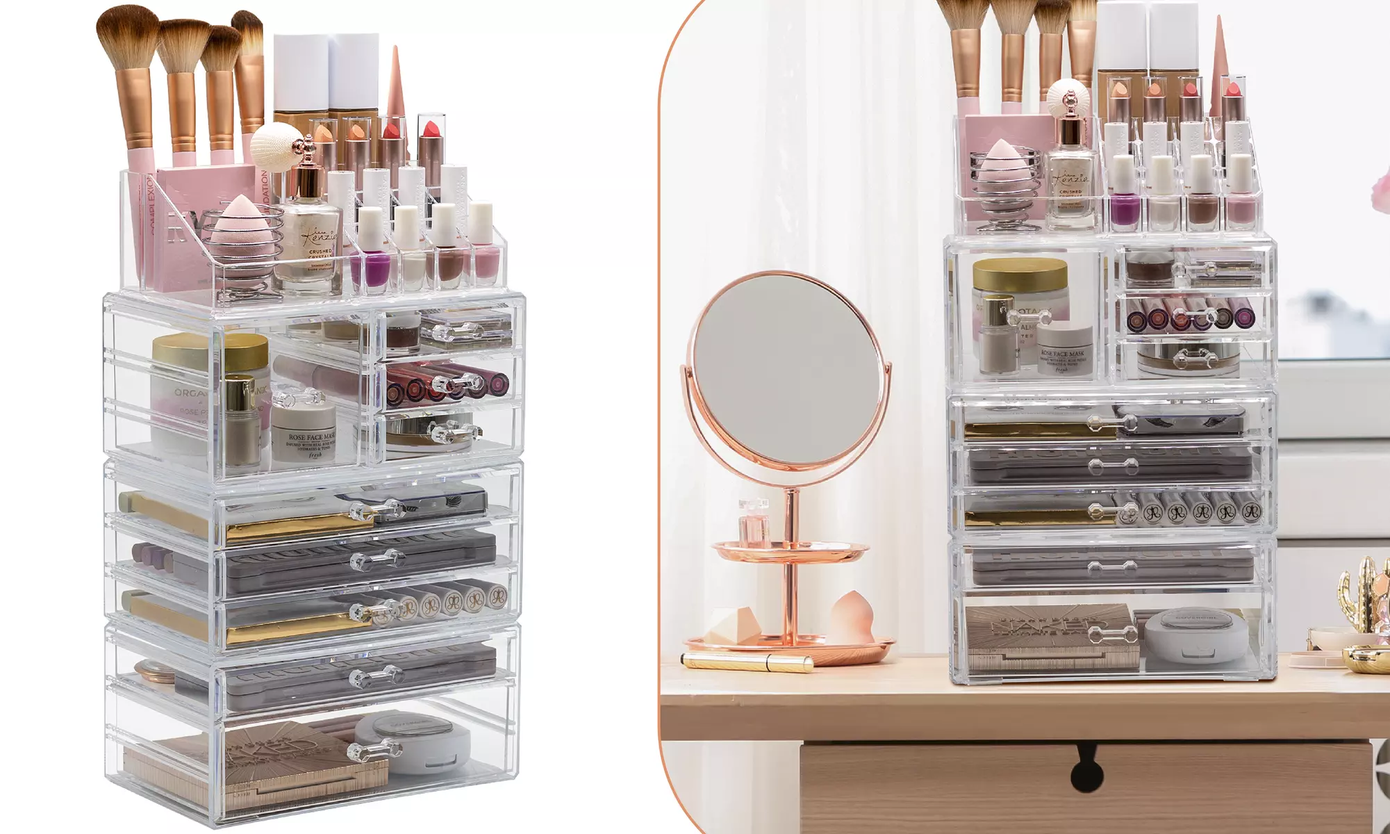  X-Large Makeup Organizer w/ 9 Clear Drawers & 16 Slots - Cosmetics Storage Box - Primary Image