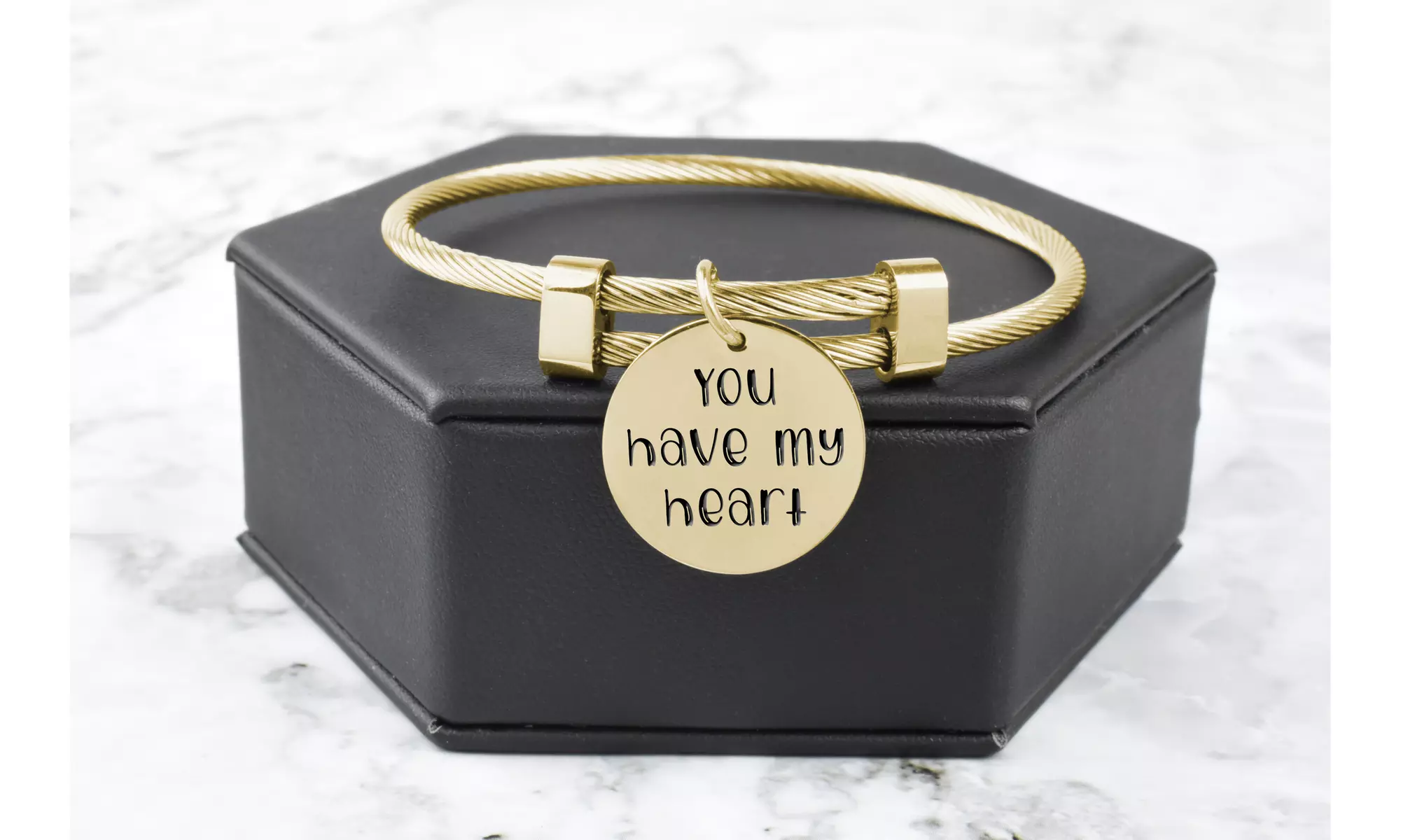 Gold Plated Stainless Steel Inspirational Cable Bangles By Pink Box - Second Medium