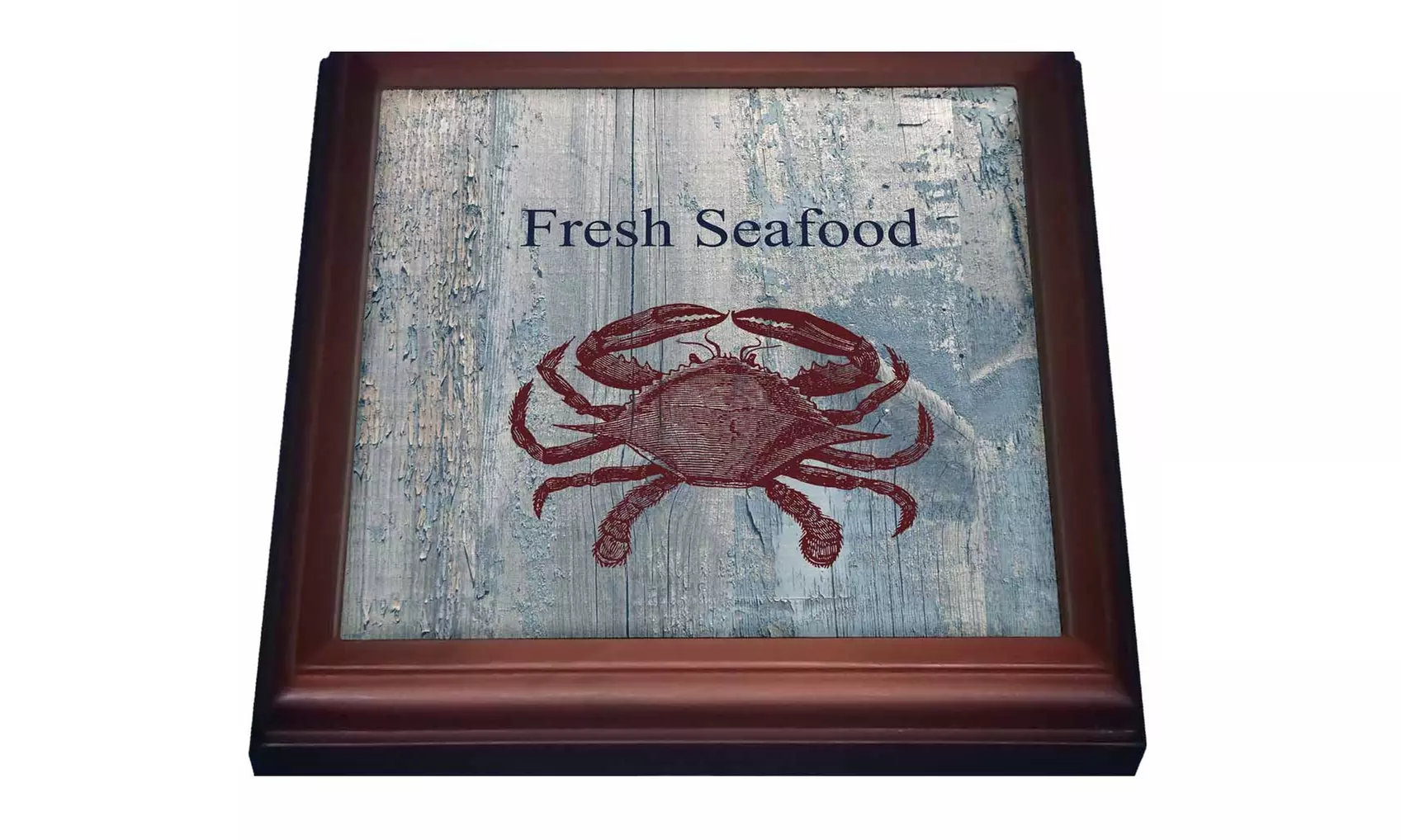  Trivet with TileFresh Seafood Red Crab on White wash wood beach theme - Primary Image