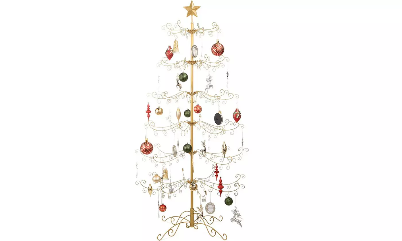 Wrought Iron Ornament Display Christmas Tree w/Easy Assembly and Stand - Second Medium