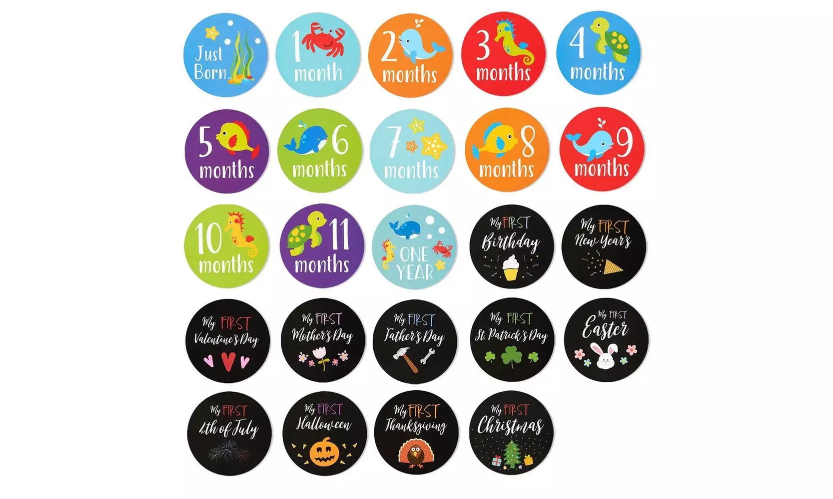 24-Count 1st Year Baby Milestone Monthly Stickers for Scrapbook Keepsake Journal - Primary Image