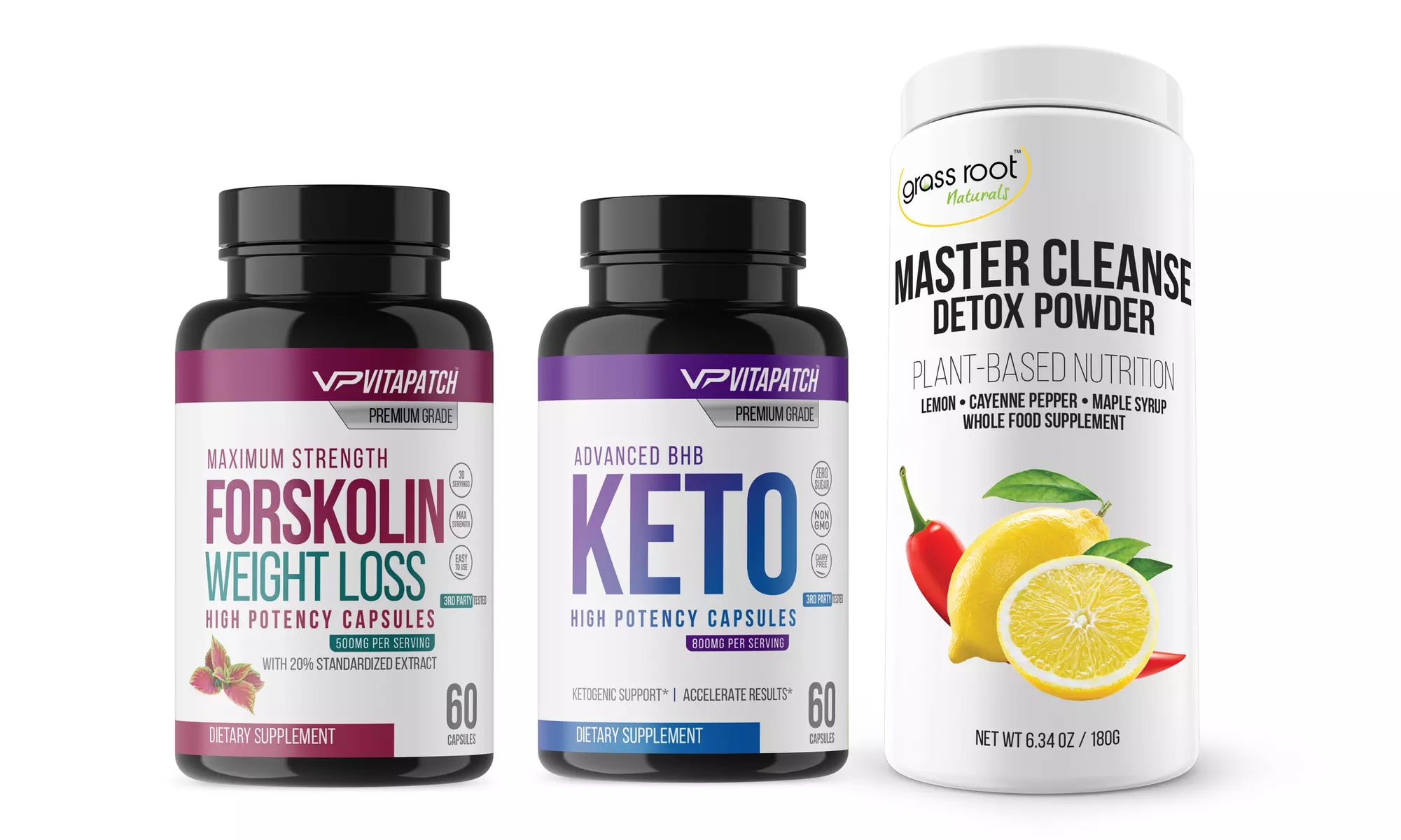 Master Cleanse Powder, BHB Keto & Forskolin Weight Loss Capsules (3-Pack) - Primary Image