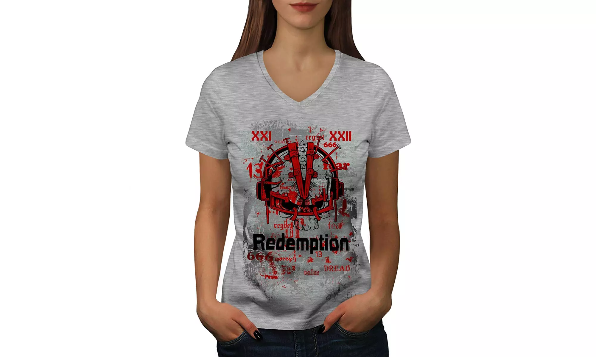 wellcoda Vendetta Revenge Womens V-Neck T-Shirt, Crazy Casual Design Tee - Primary Image