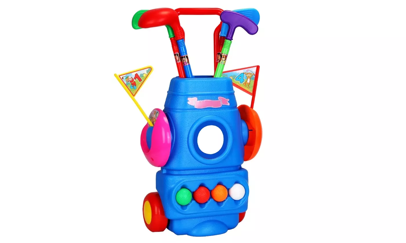 iMounTEK Golf Set for Kids with Pull Cart, Clubs, Balls, and Holes 