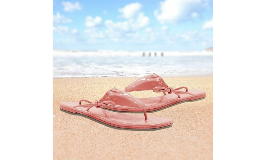 Image 2: Women's Leather Sandal Flip Flops Flats Beach Summer Shoe Comfort Bikini Thong