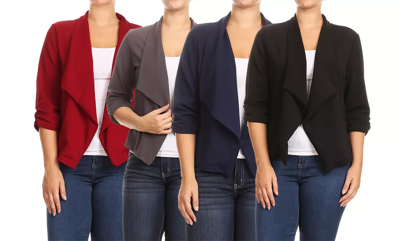 Women's Casual Plus Size Solid Open Front Blazer Jacket 