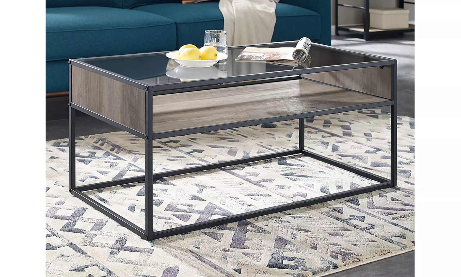 Offex 40" Metal and Glass Coffee Table with Open Shelf  - Second Medium