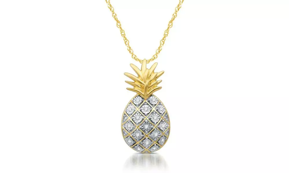 1/10 CTTW Diamond Pineapple Pendant in Silver with Gold Plating By DeCarat - Primary Image
