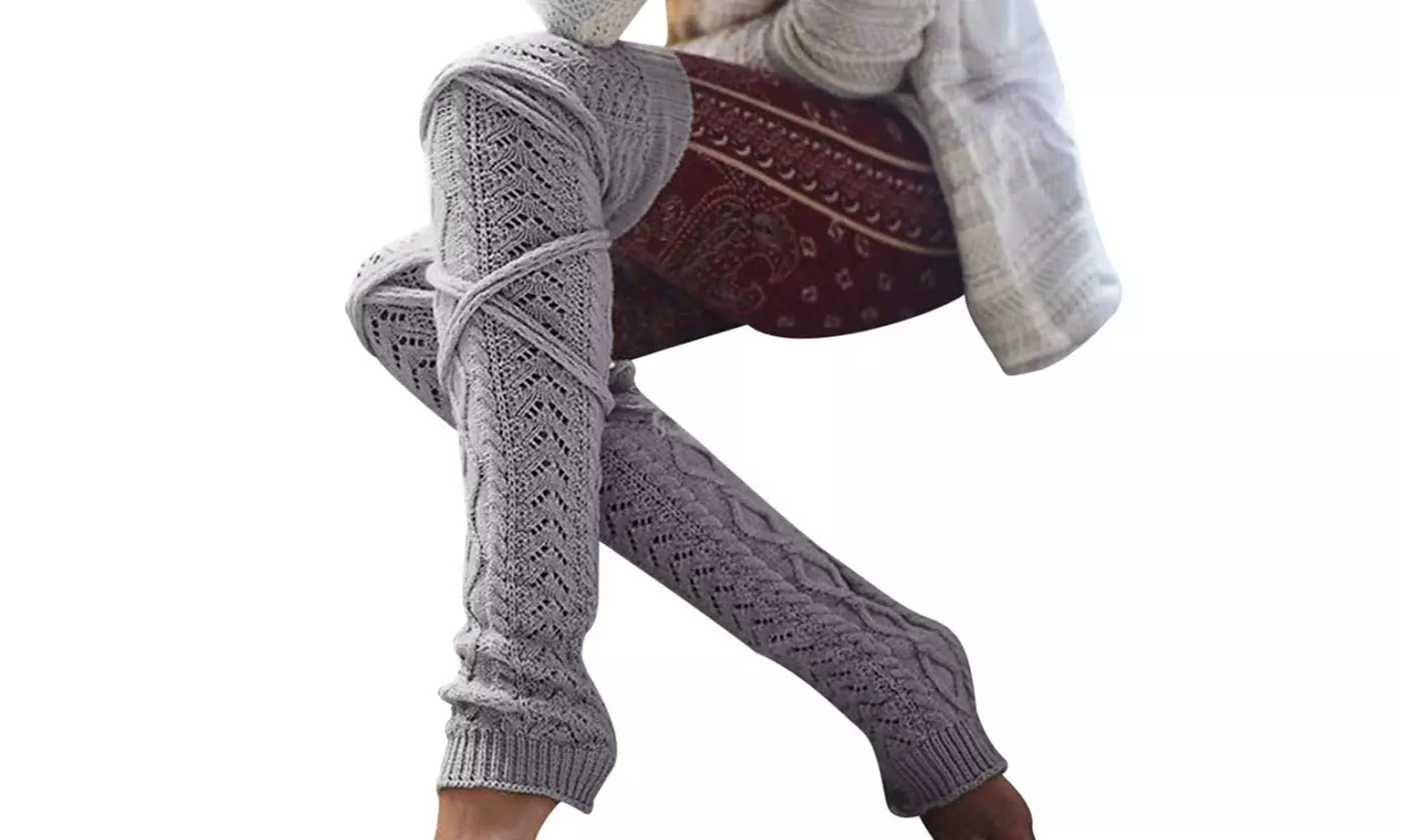 Lady Winter Warm Leg Warmer Cable Knitted Crochet Long Socks Legging