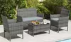 Costway Patio Furniture Set with Washable Cushions & Tempered Glass Coffee Table