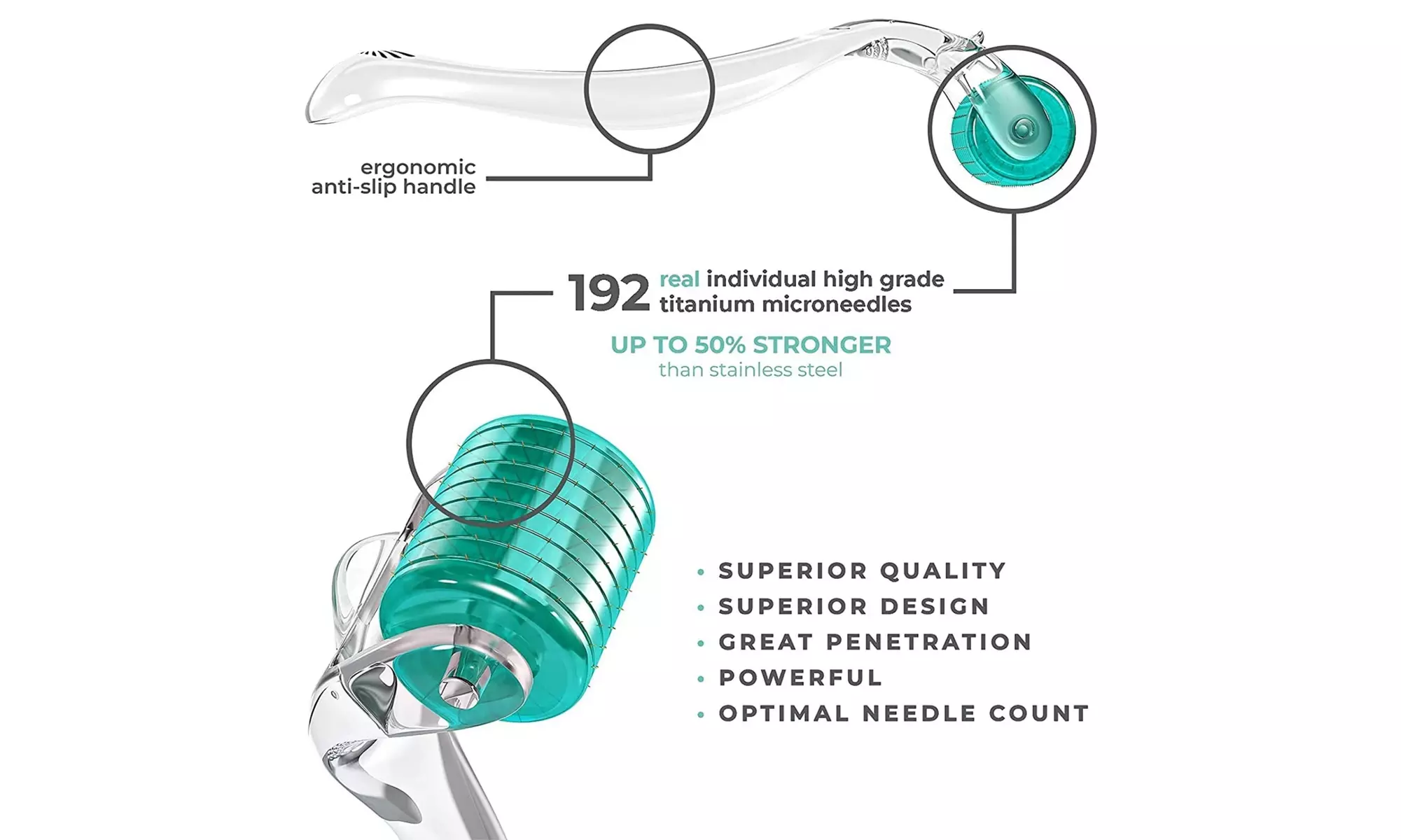 Derma Roller Real Individual Titanium Microneedles Microneedling Roller 0.25mm - Second Medium