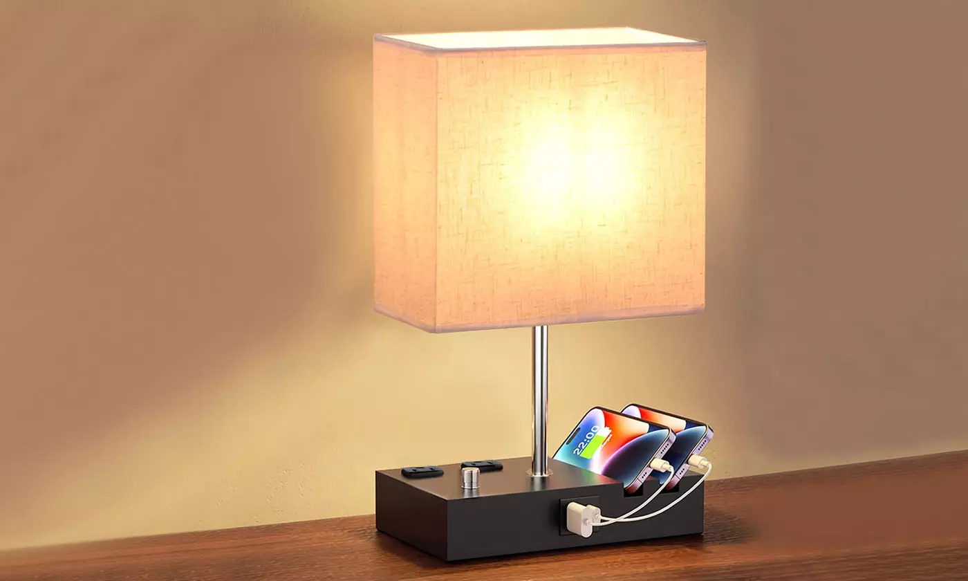 iMounTEK LED Table Lamp Dimmable Bedside Lamp w/ 2 USB Ports & 2 AC Outlets - Primary Image