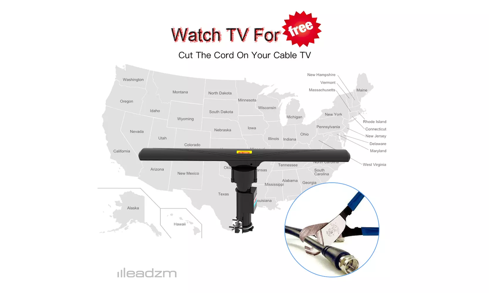Leadzm Outdoor Amplified Antenna Digital HD TV 17-23dB - Primary Image