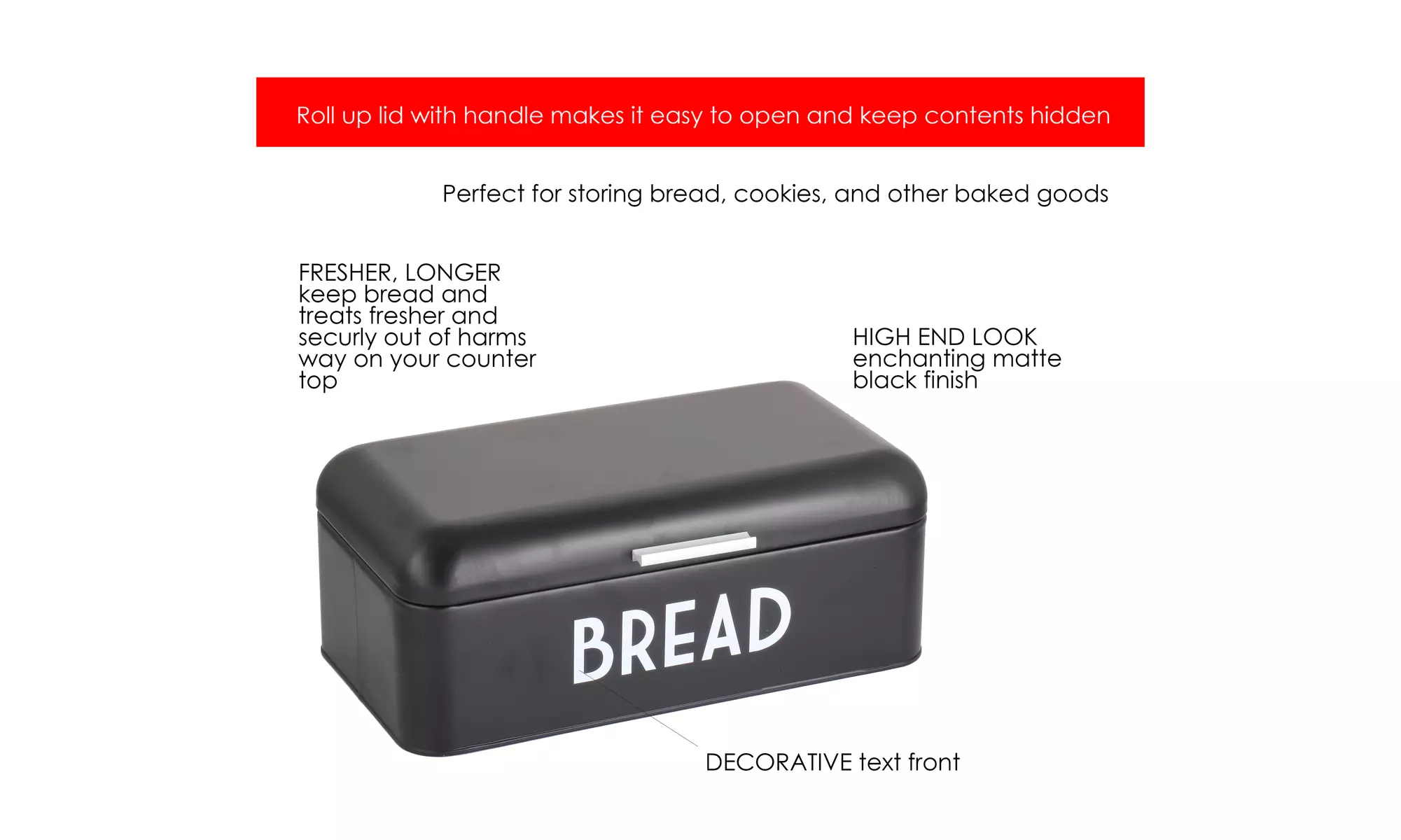 Home Basics Metal Bread Box, Black - Second Medium