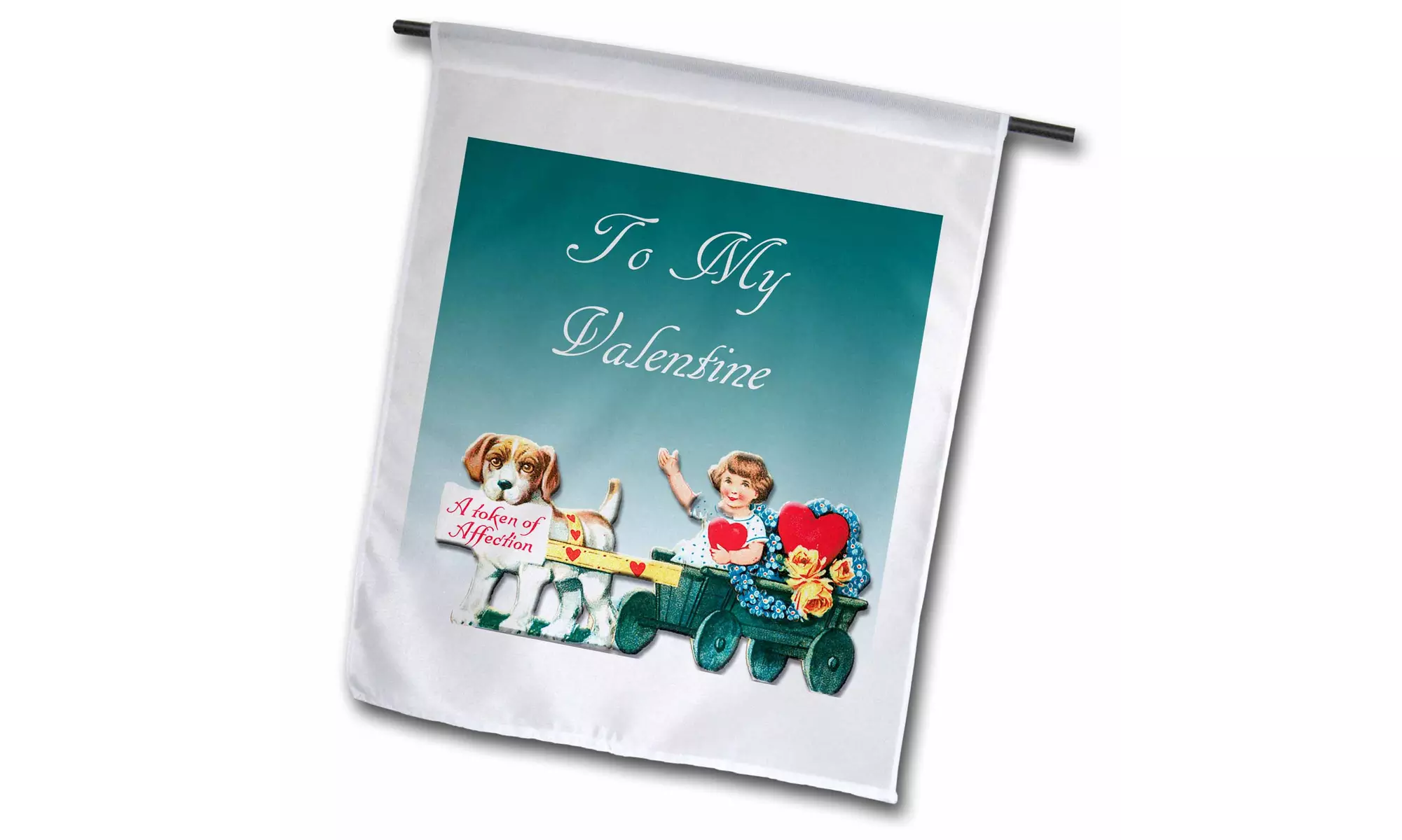 Garden Flag Little Girl in a Wagon Pulled by a Puppy A Token of Affection - Primary Image