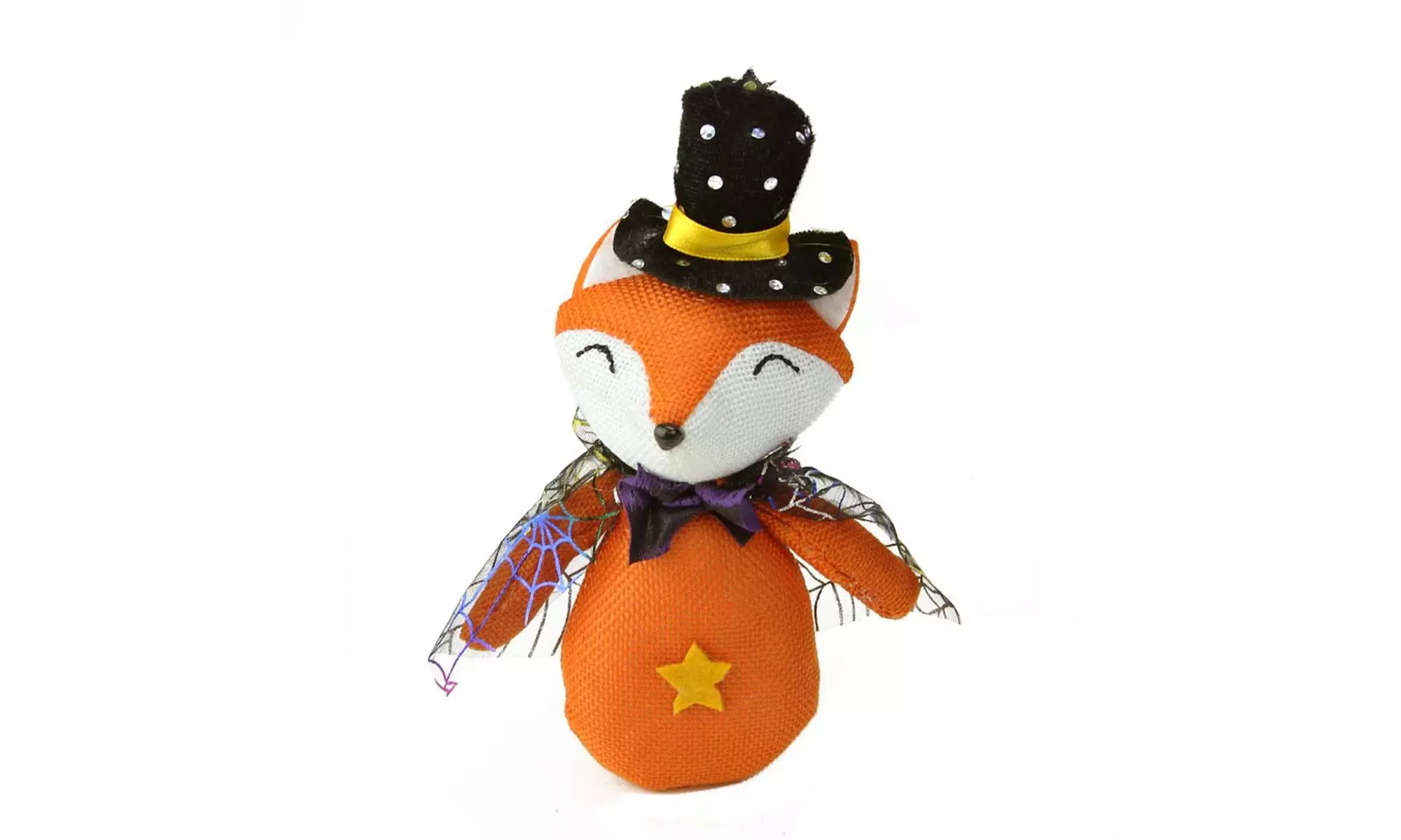 7" Orange, White and Black Plush Fox Wizard Halloween Ornament - Primary Image