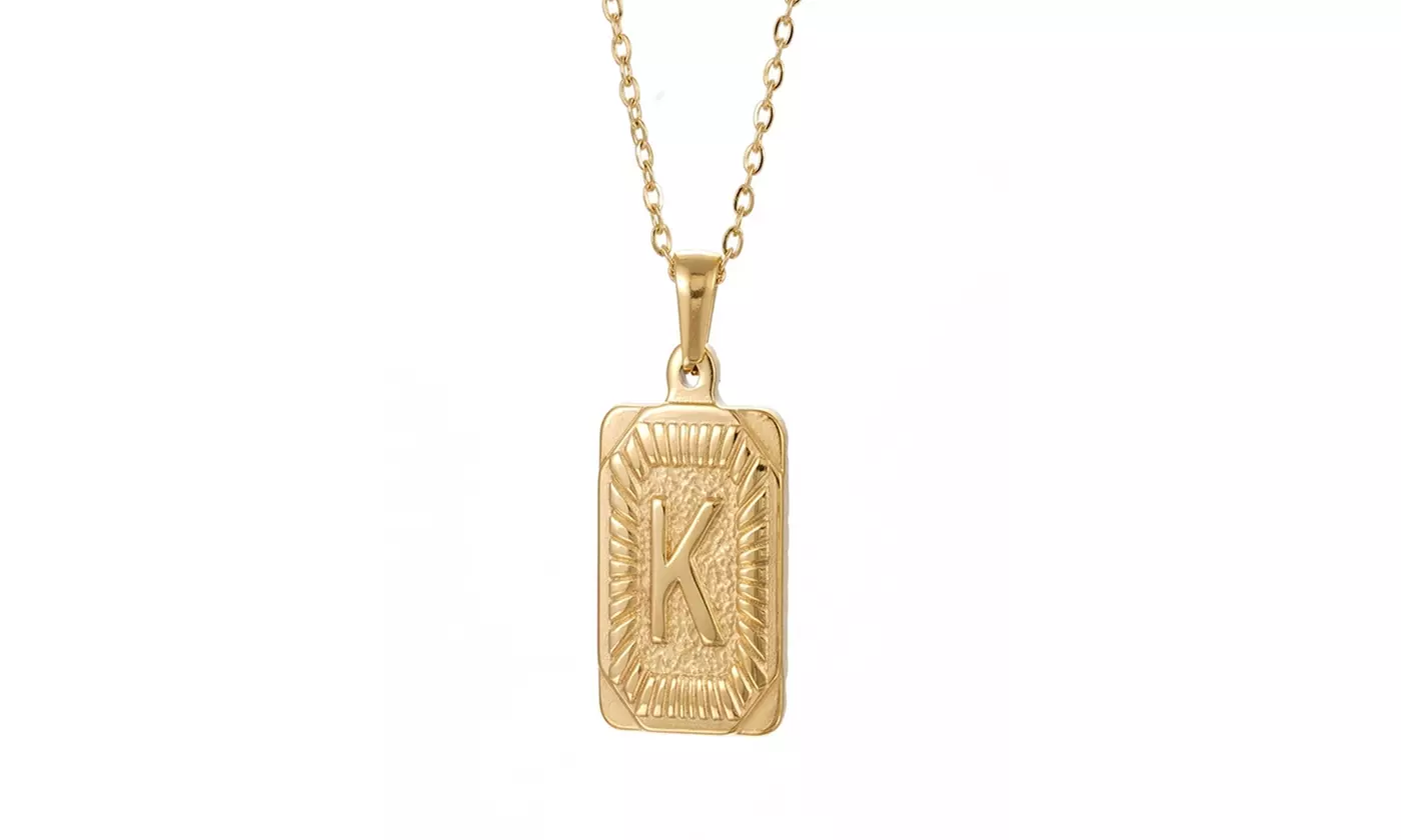 Gold Plated Stainless Steel Initial Pendant with Box Link Chain Necklace