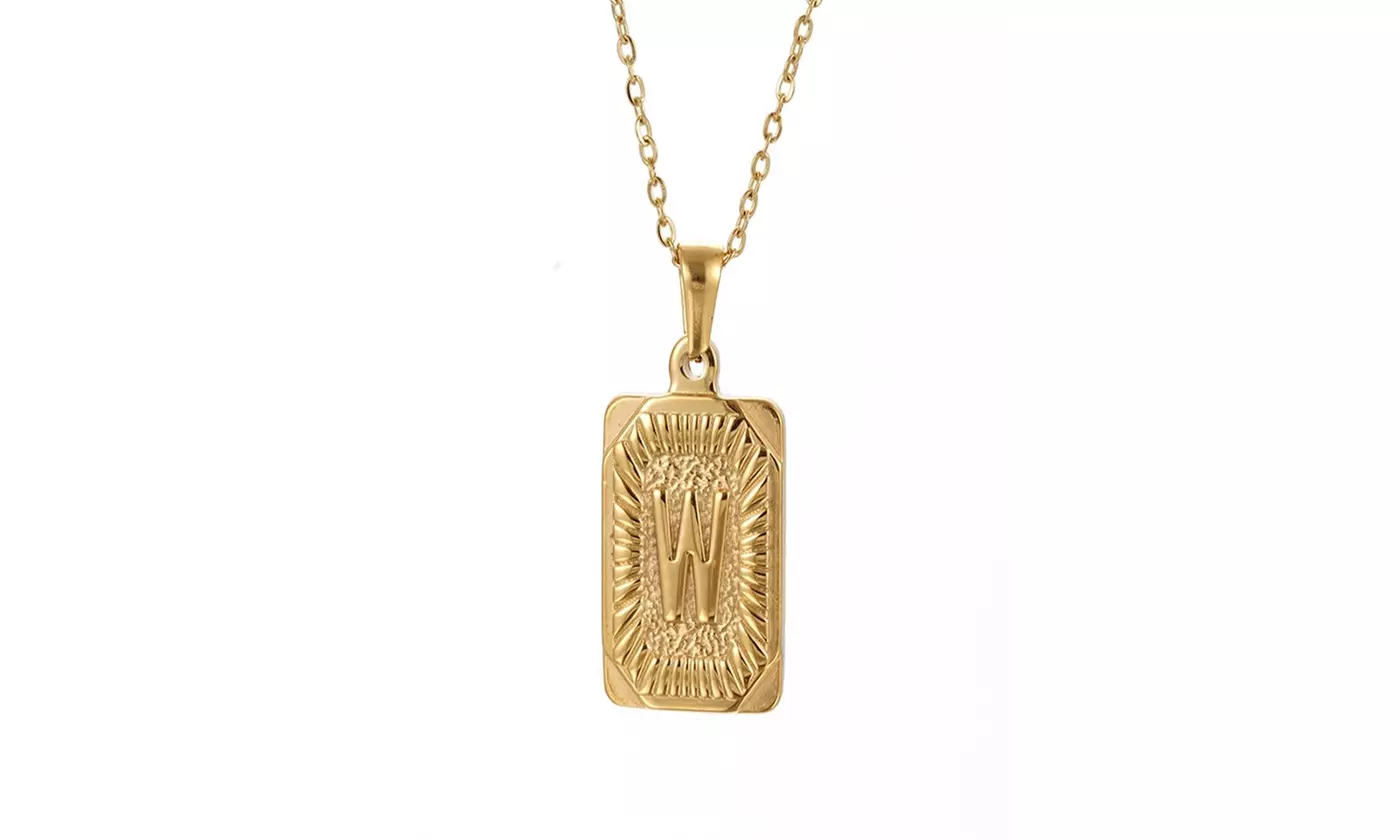 Gold Plated Stainless Steel Initial Pendant with Box Link Chain Necklace