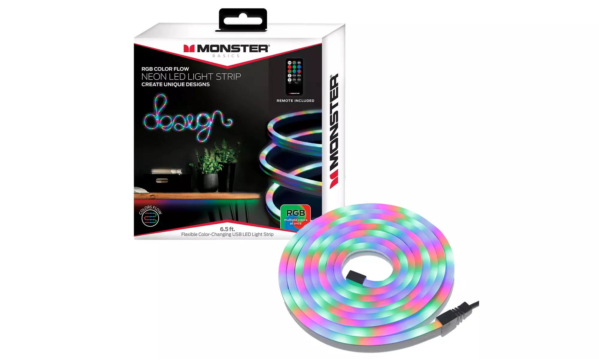 Monster Neon RGB Color Flow LED Light Strip, 6.5 feet, Remote Included - Primary Image