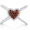 Image 7: 1/2cttw Red Diamond Heart X Ring in Sterling Silver