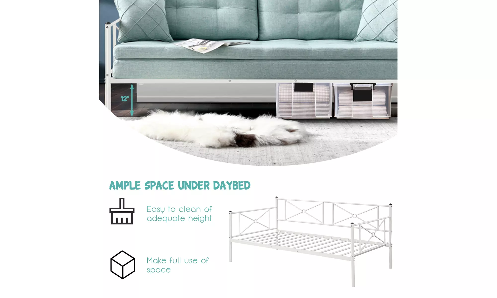 Costway Twin Size Metal Daybed Frame Multifunctional Platform Bed White