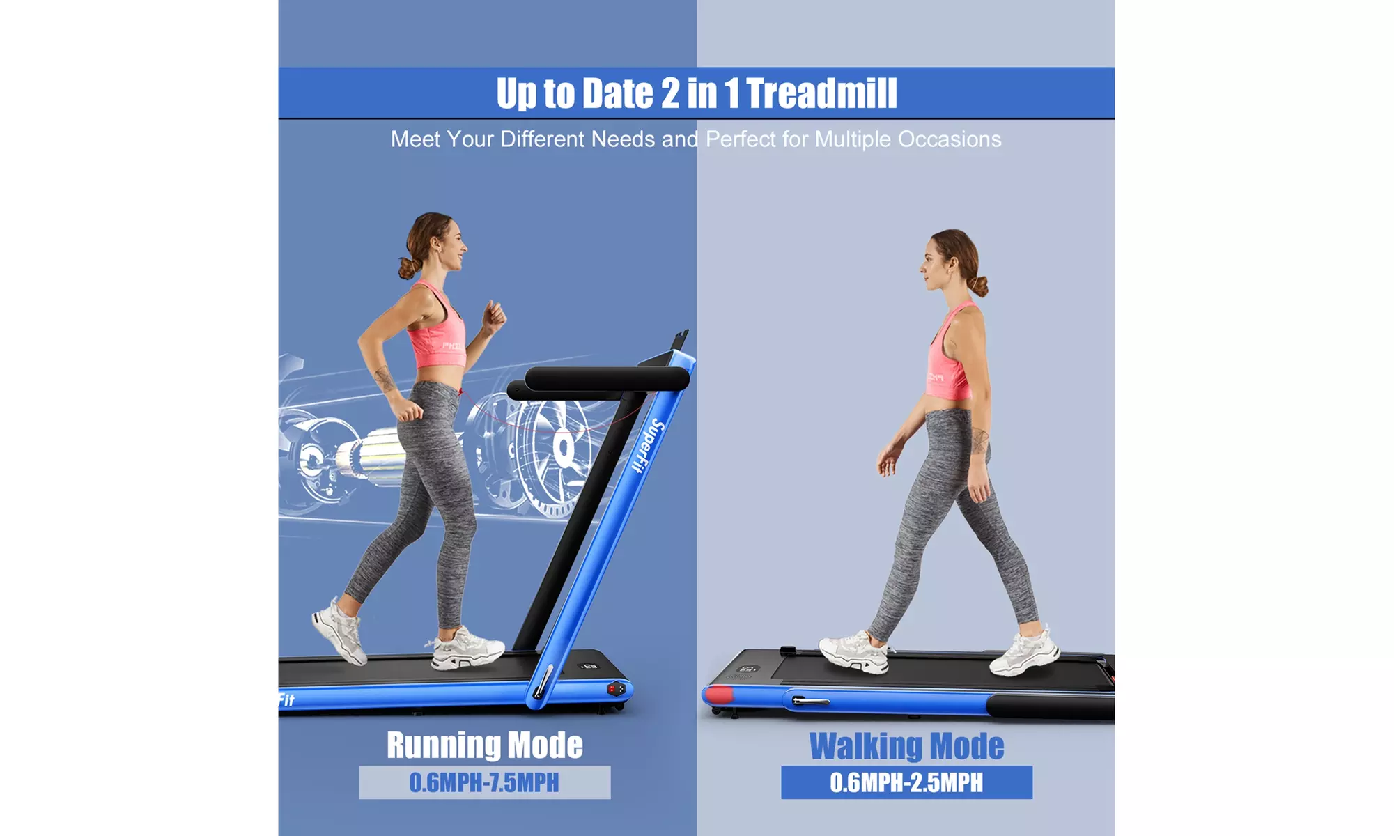 Superfit 2.25HP 2 in 1 Folding Treadmill Speaker Home Gym