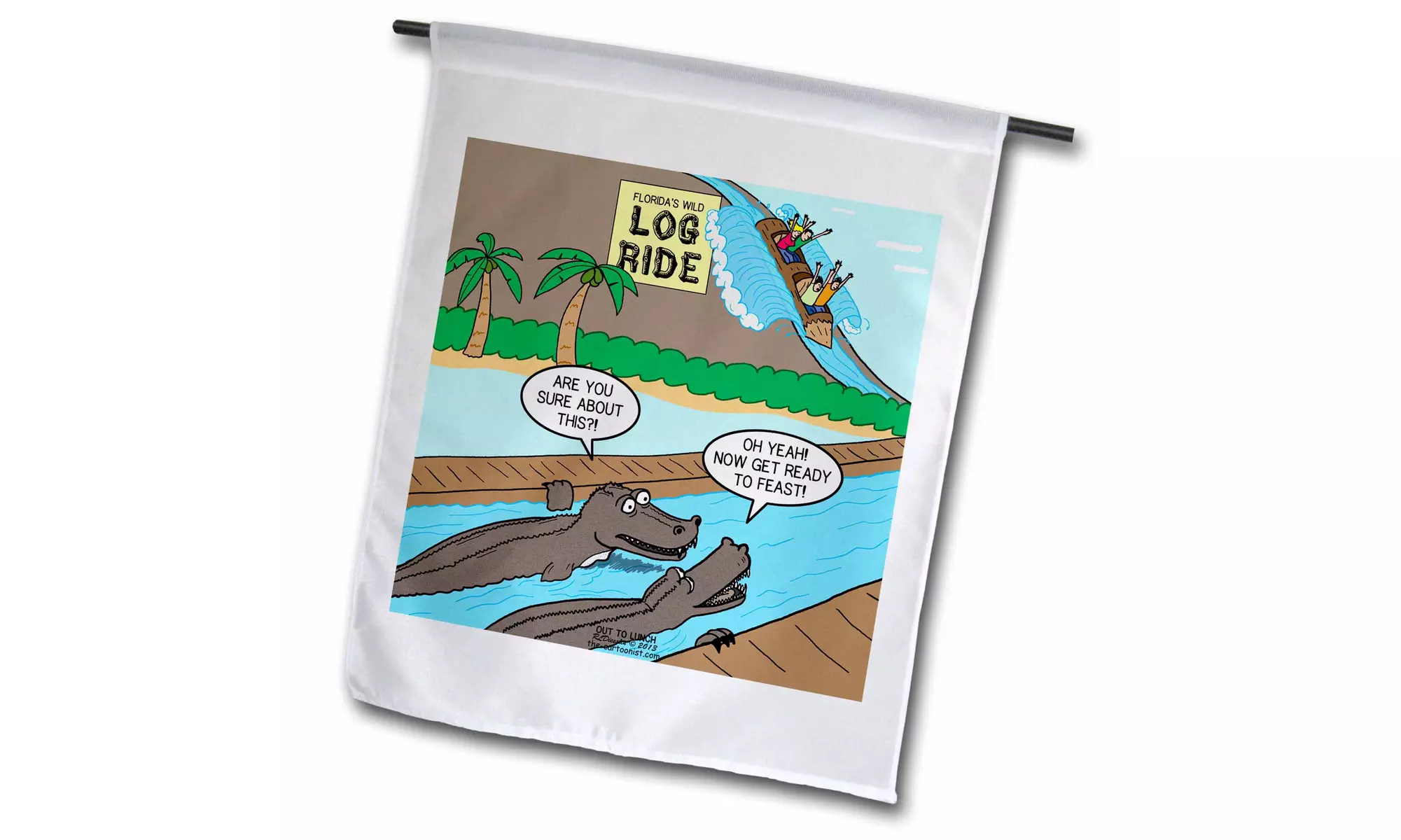  Garden Flag Alligator Dinner Plans at an Amusement Park Log Ride - Primary Image