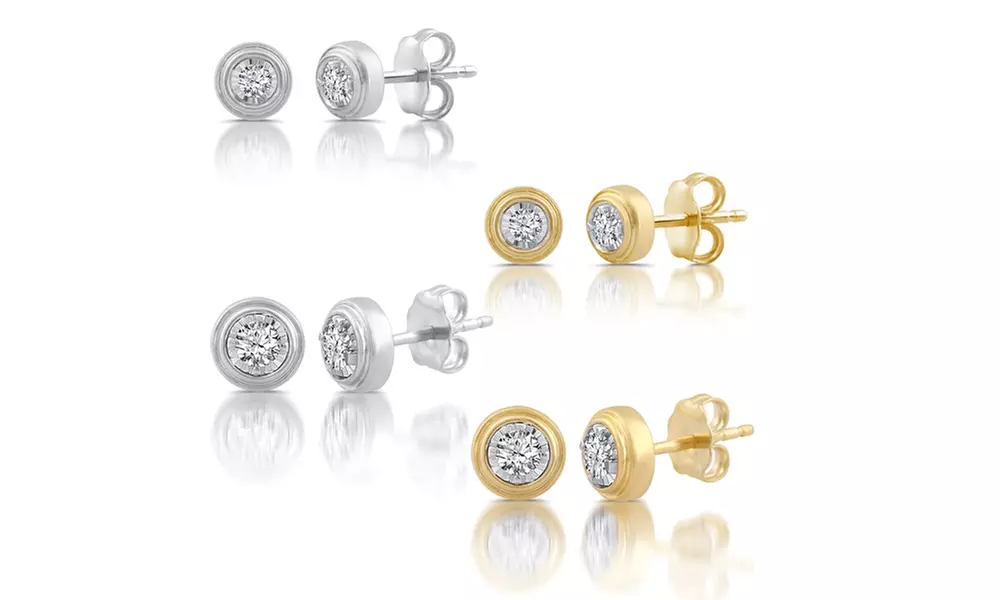 1/10ct Genuine Diamond Miracle Plate Studs in Sterling Silver By DeCarat - Primary Image
