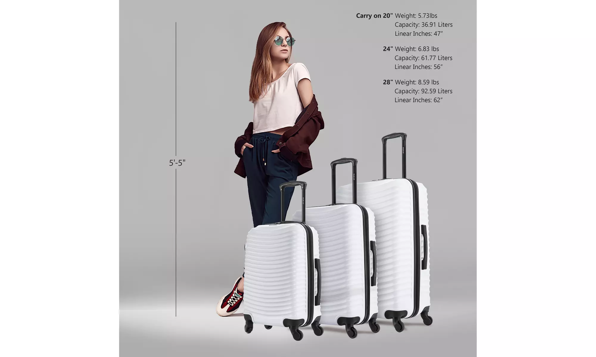 DUKAP Adly Lightweight Hardside Spinner 3 Piece Luggage Set 20"/24"/28"