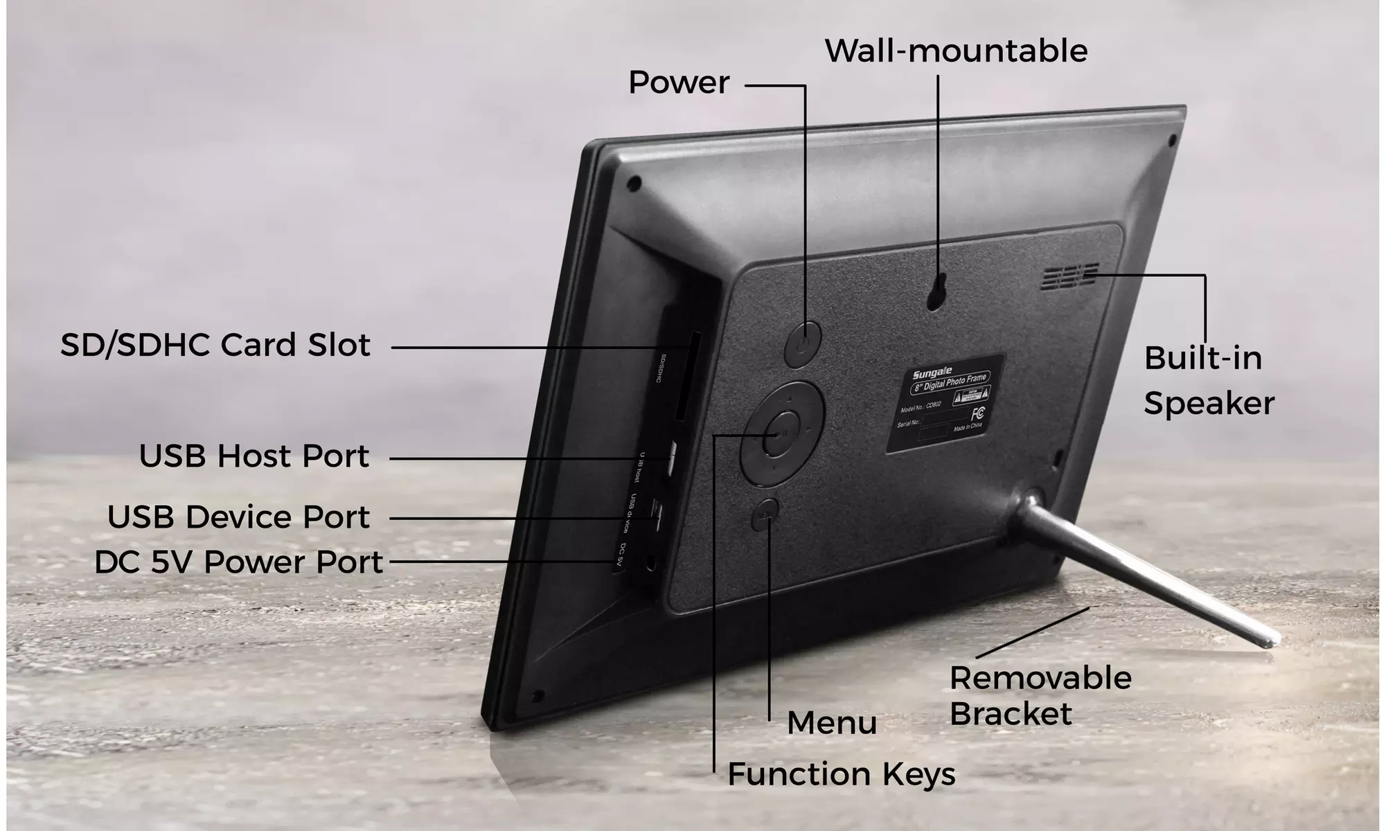 Sungale 8 inch Digital Photo Frame, Black, 800x600 - Photo/Video/Music Support - Second Medium