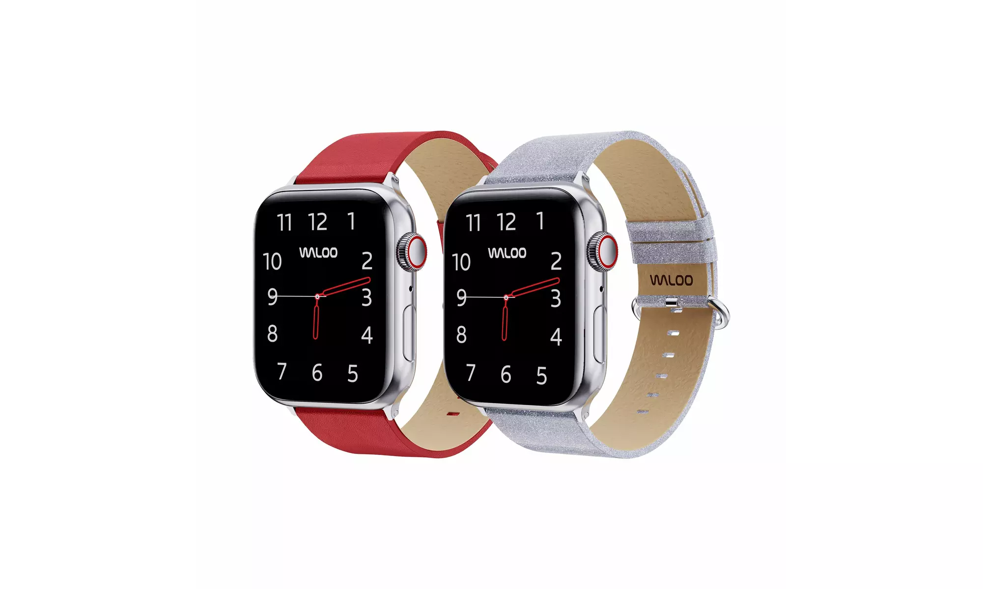 Waloo 2-Pack Leather Grain and Shiny Brilliance Apple Watch Bands