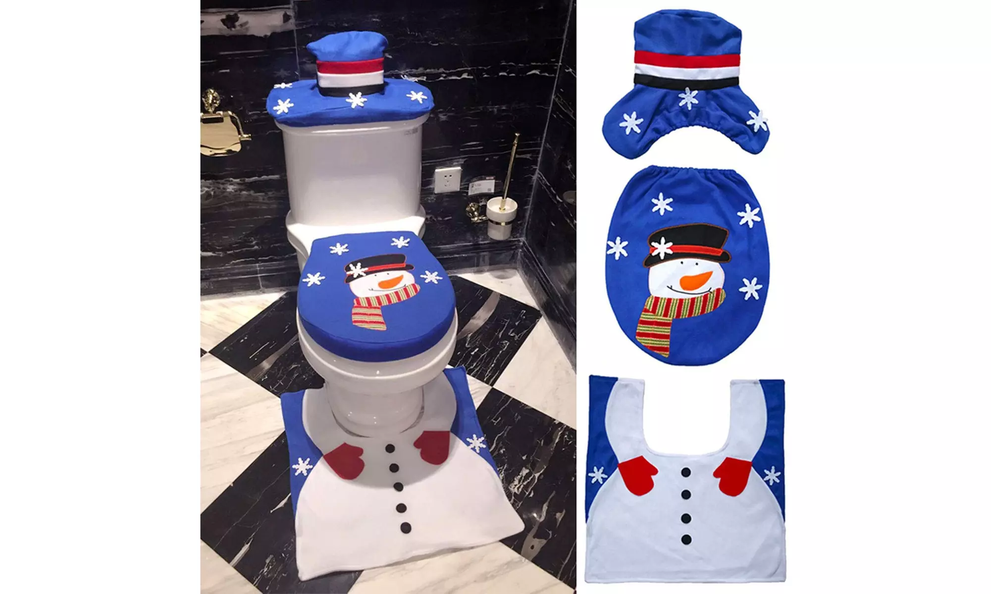 Toilet Seat Cover Rug Set Bathroom Christmas Decorations - Second Medium