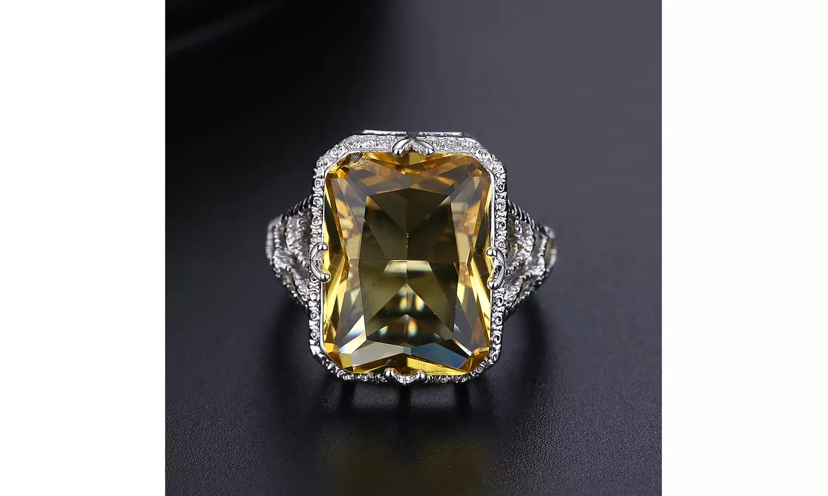 Citrine Crystal Ring in 18K White Gold