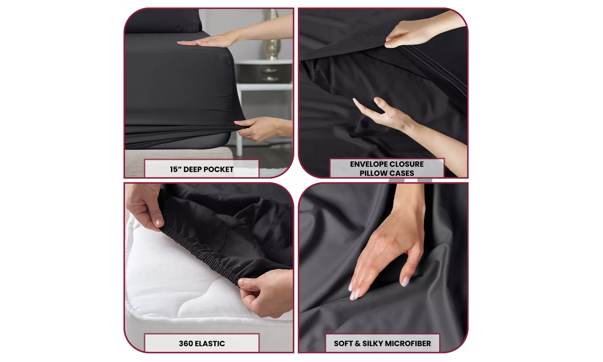 Lux Decor 4Pc Deep Pocket Sheet Set With Embroidered Pillowcases & Giftable Bag