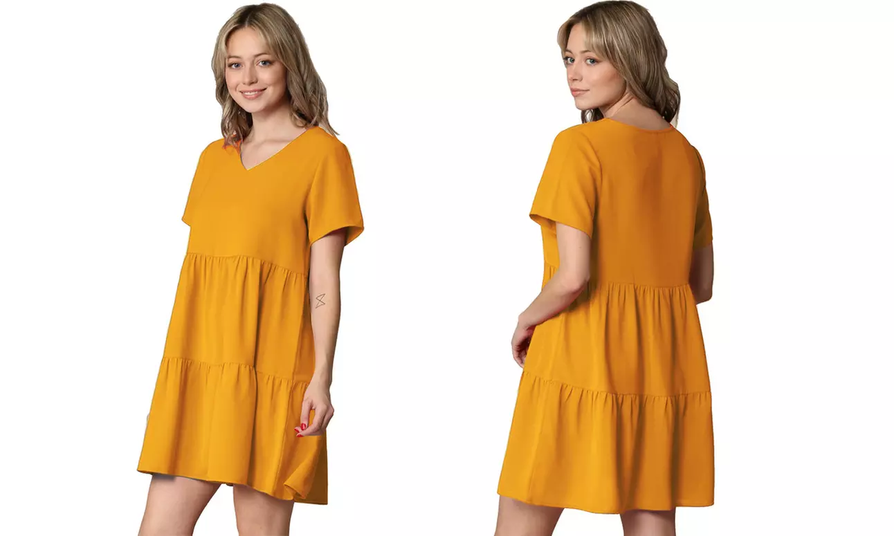 Made By Johnny Casual Flowy Swing Shift Short Sleeve Tiered Dress
