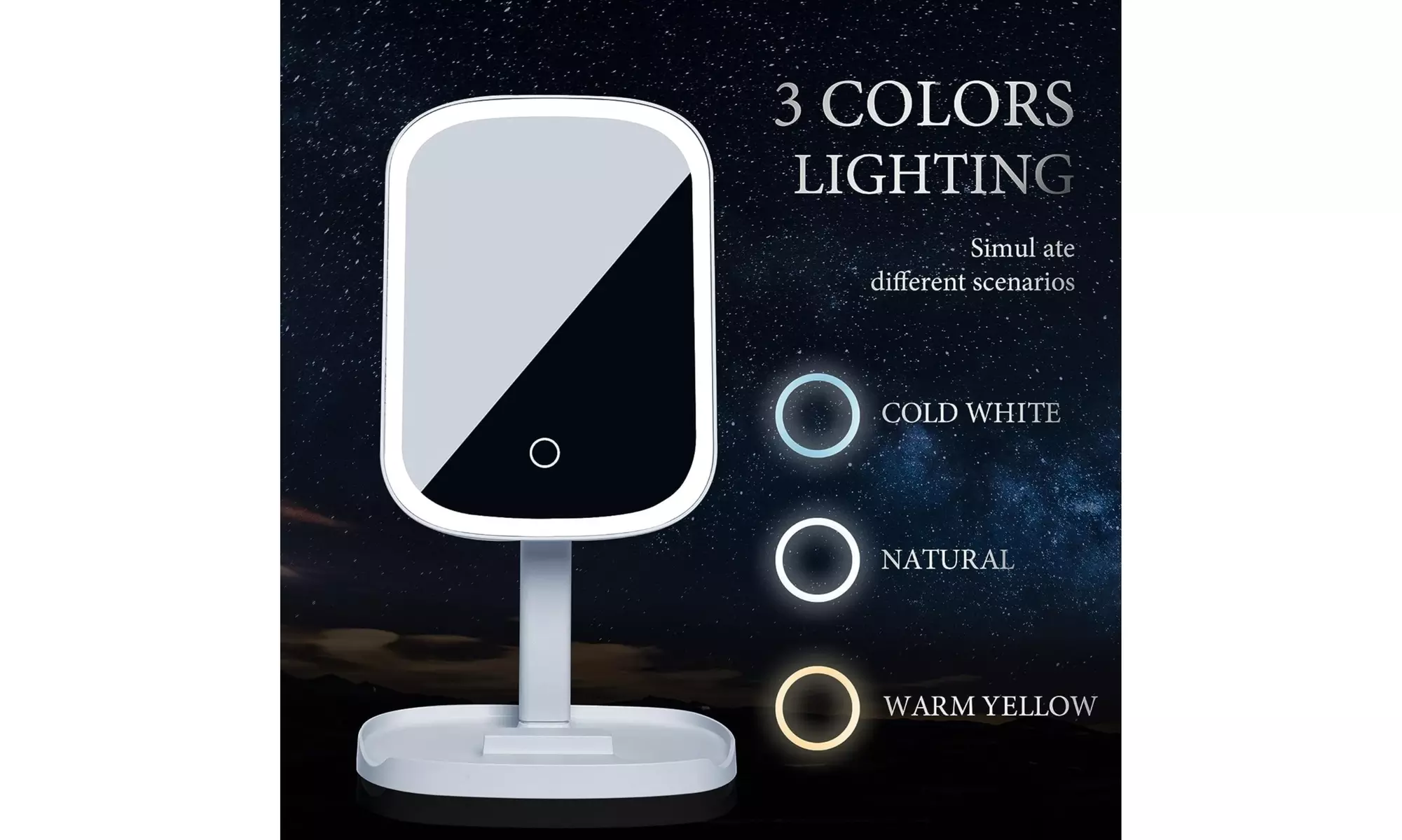 Rechargeable LED Makeup Touchscreen Vanity Mirror with Base Storage