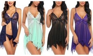 Lace Lingerie Set Babydoll Dress Nightgown & Thong for Women