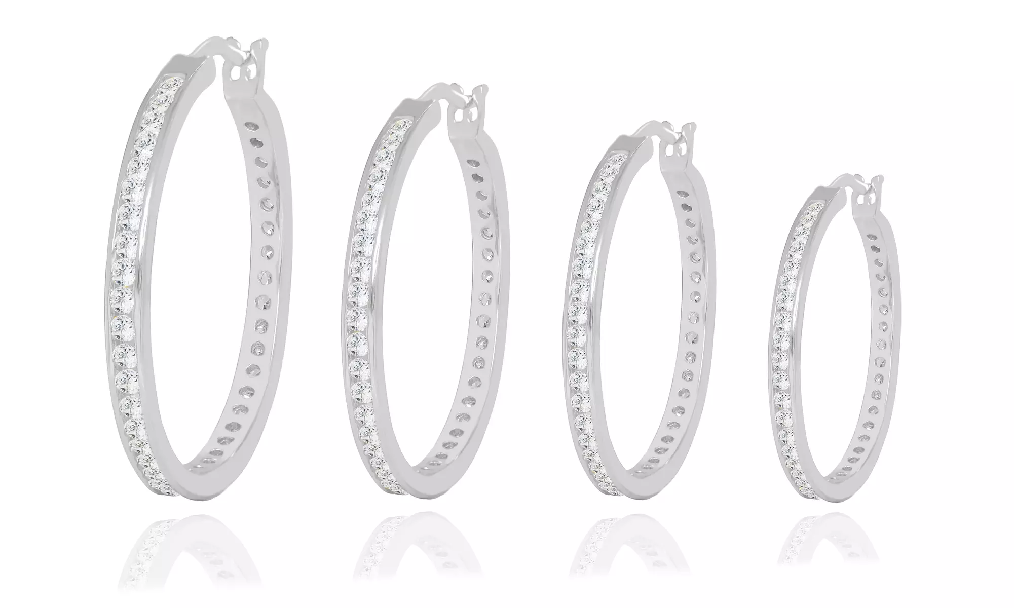 Cubic Zirconia Channel Set Hoop Earrings in Sterling Silver 