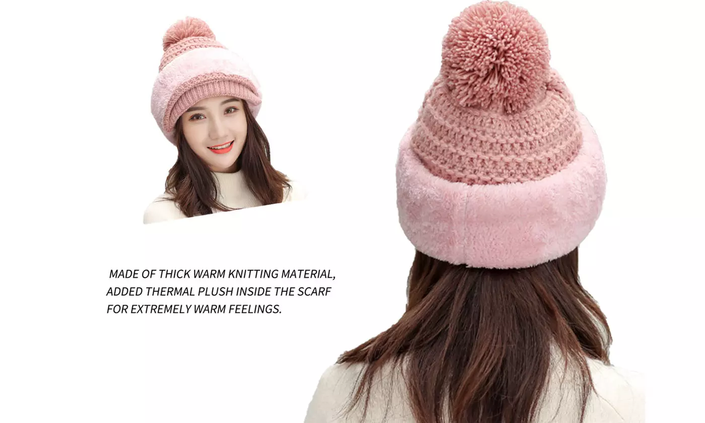 Womens Winter Hat Warm Thick Cap Scarf Knit Ski Beanies