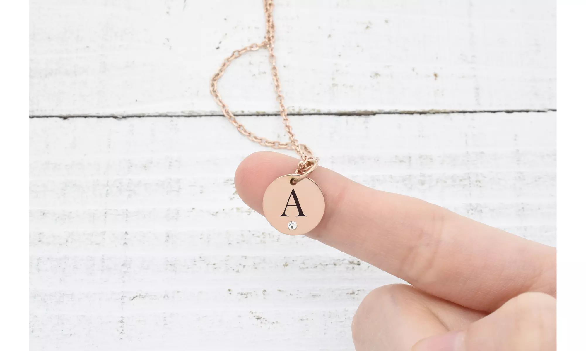 Tiny Initial Necklace with Cubic Zirconia by Pink Box - Primary Image