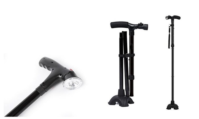 LED Light Walking Stick Sponge Handle Adjustable Folding Cane